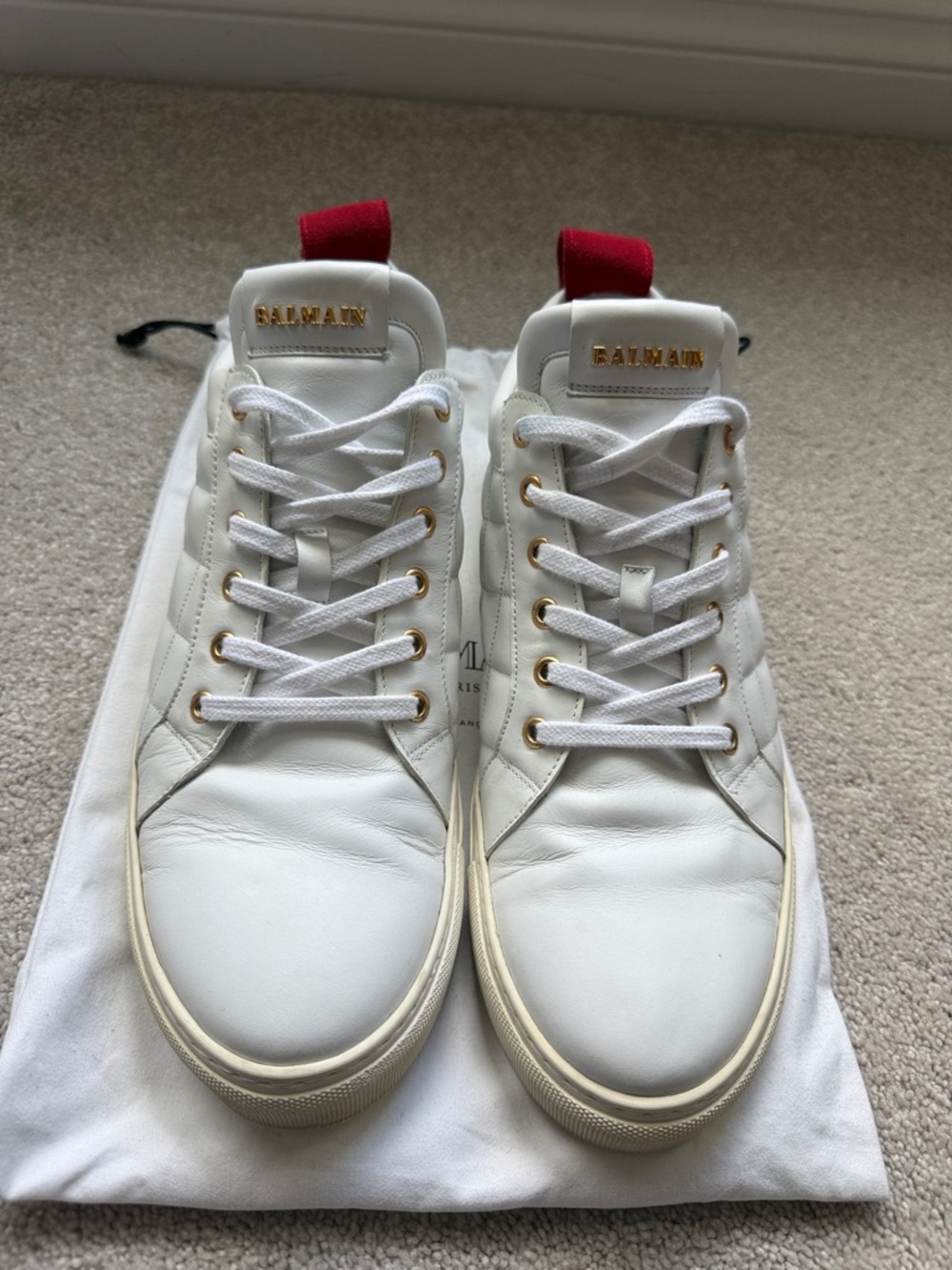 Men’s Balmain White Leather Low-Top Sneakers size 46 ( 13 US)